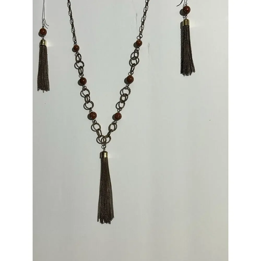1960’s Boho Chic style Red Jasper Necklace & Earrings Retro Vintage